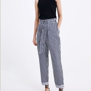New With Tags Zara Poplin Paper Bag Waist Pants